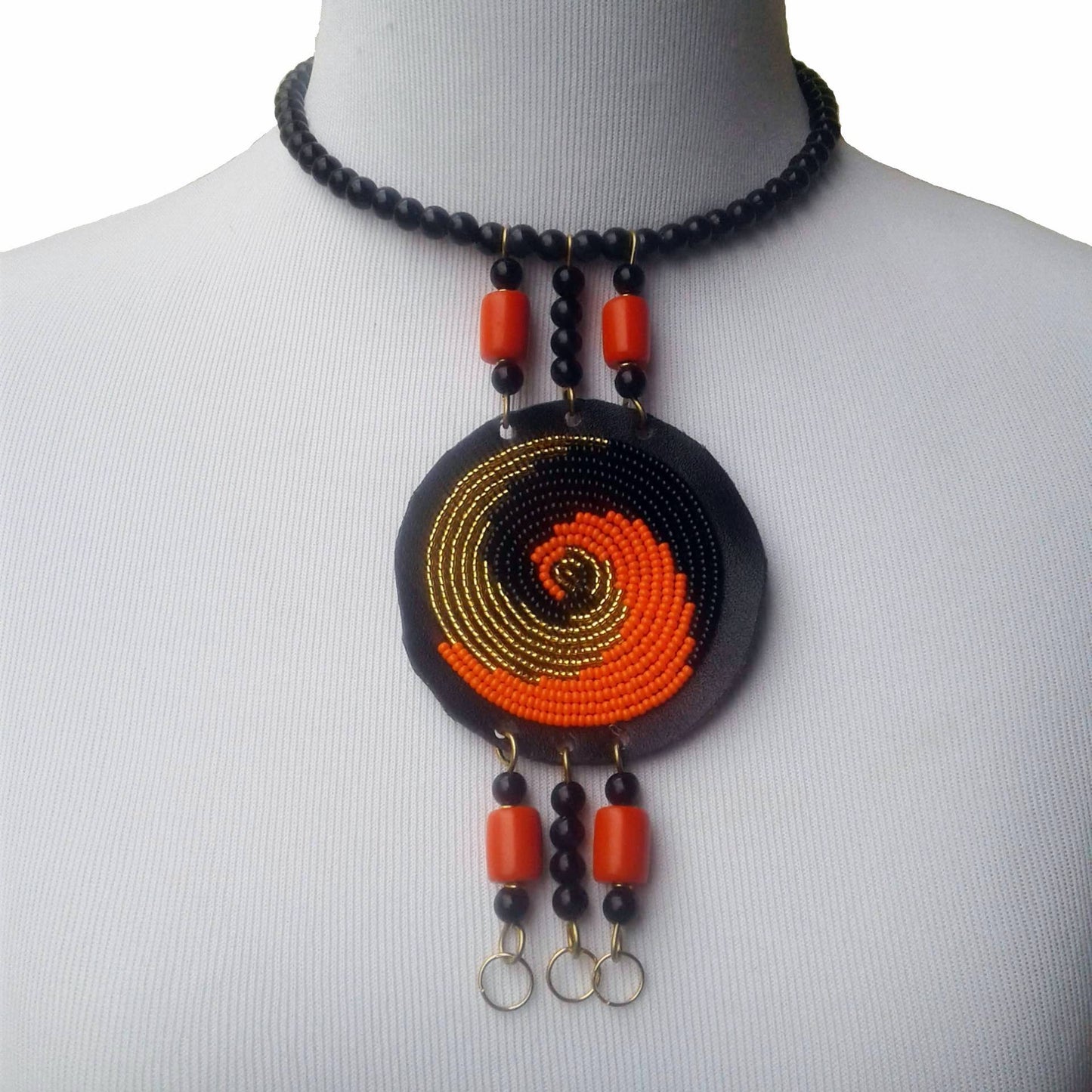 Orange and Black African Necklace