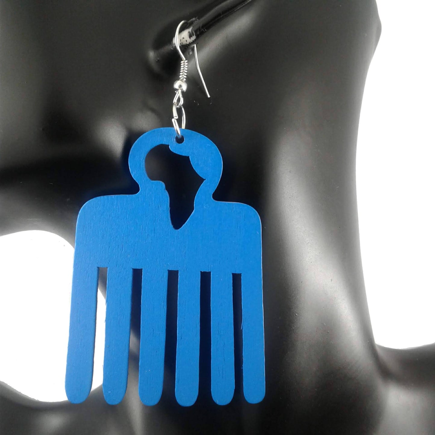 Blue Afro Pick (comb) Earrings