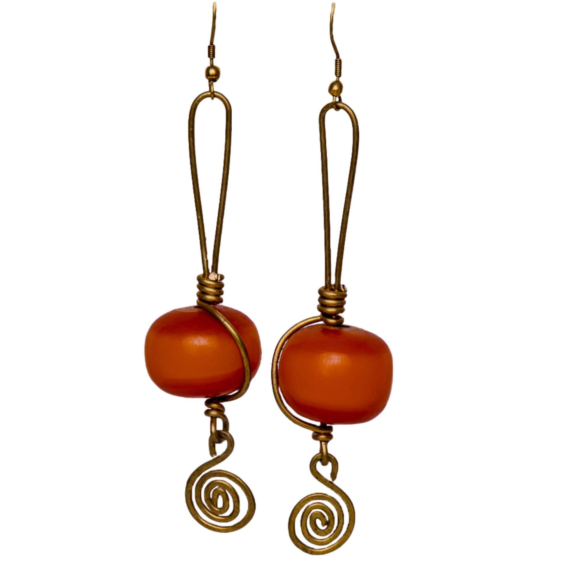 Brown (burnt orange) ball drop earrings