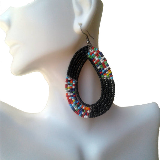 Black Beaded Hoop Earrings