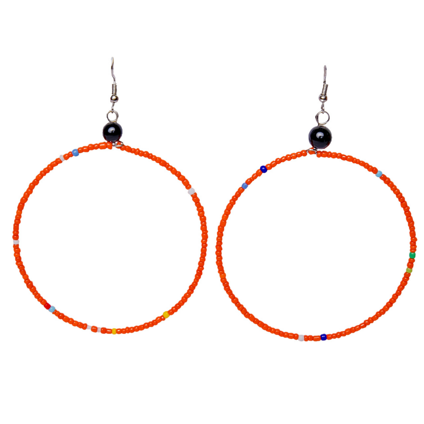 Red Beaded Hoop Earrings