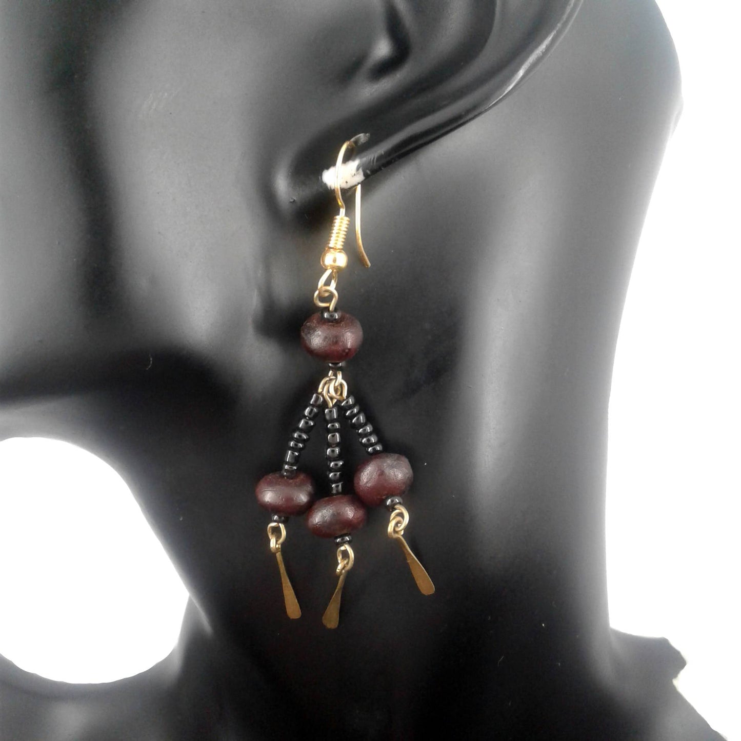 Brown Beaded Dangle Earrings