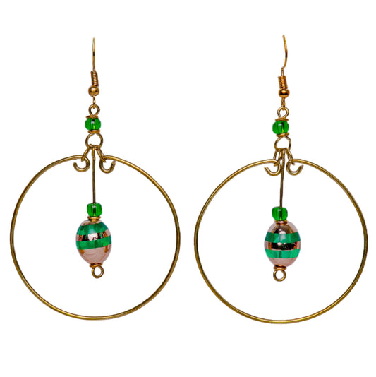 Green Stripe Beads - Hoop Earrings