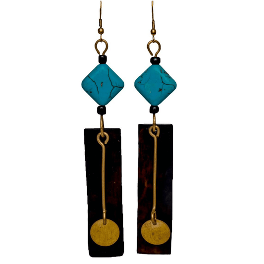 Black, Blue and Gold Long Bar Earrings