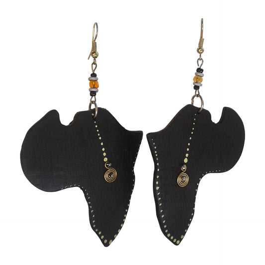 Black Wooden African Map Earrings - MyAfricanGold.com