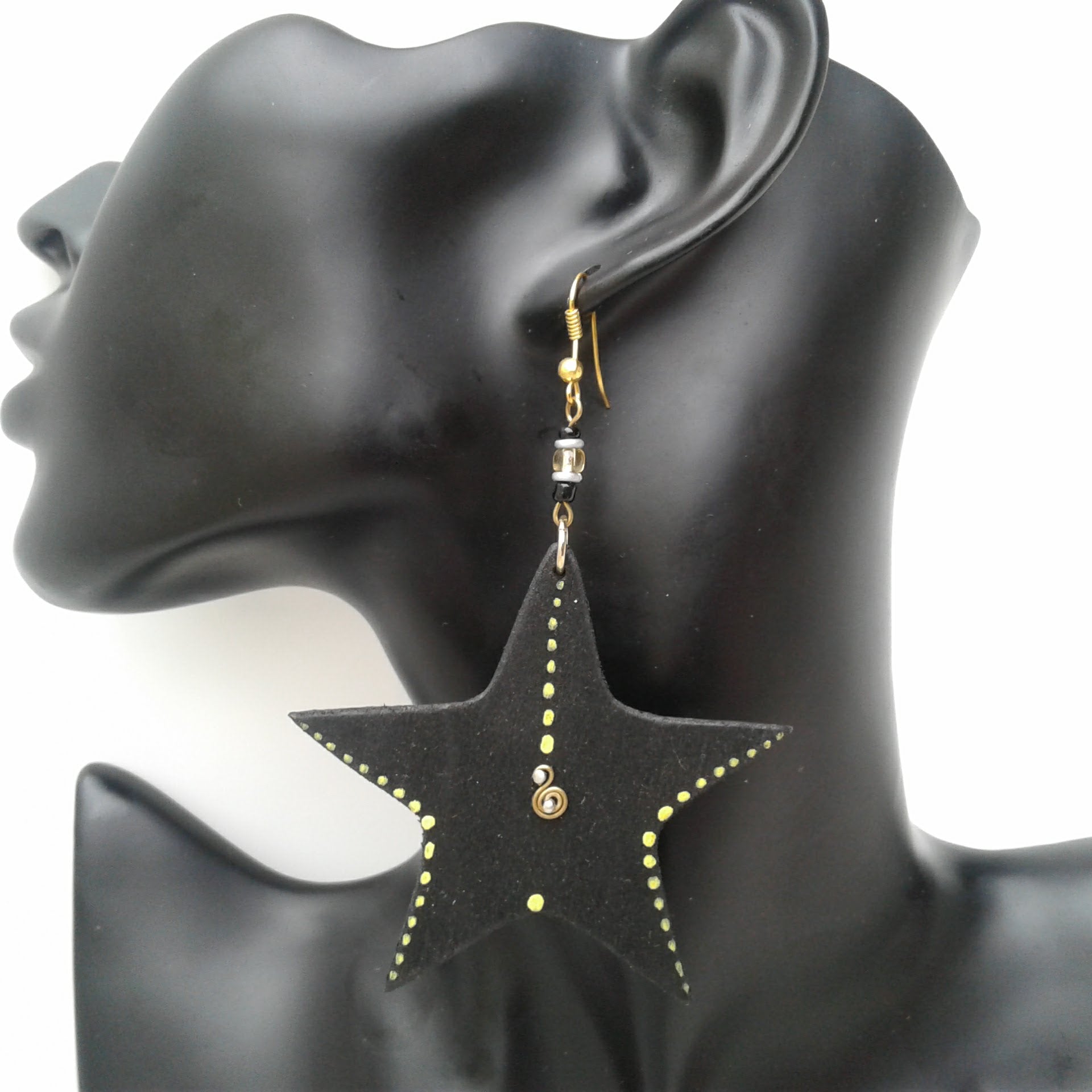 Black star wooden earrings