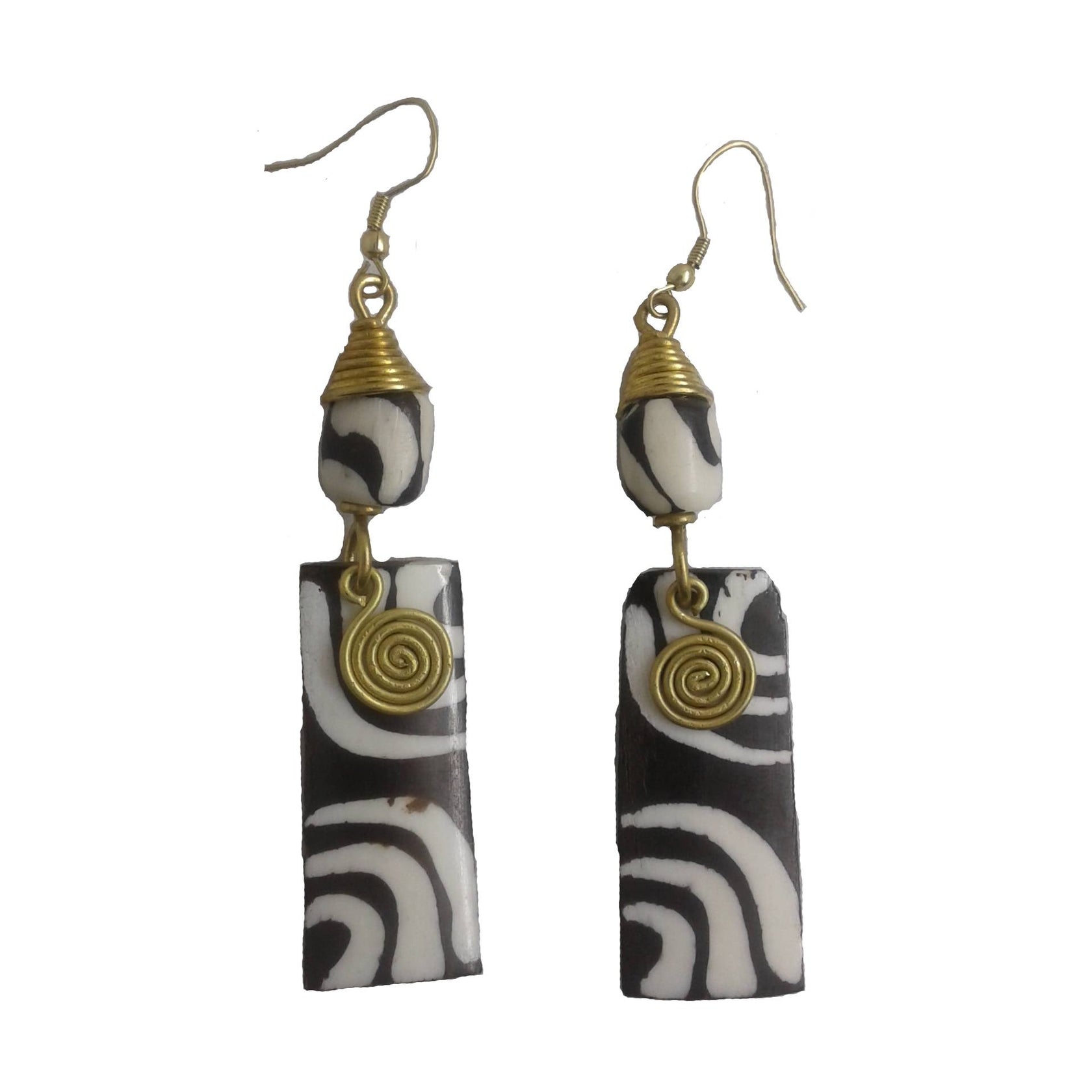 African Handmade Fashion Dangle Earring white,black & Gold Bead Hoop Design main image 1