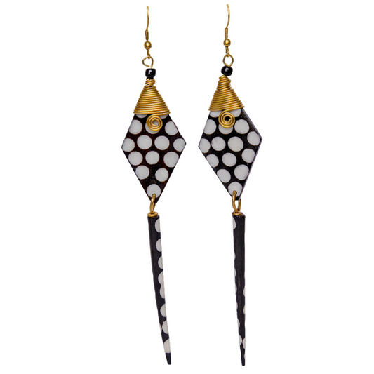 Black and white long bar earrings