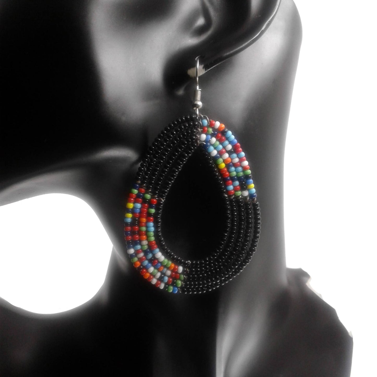 Black Beaded Hoop Earrings