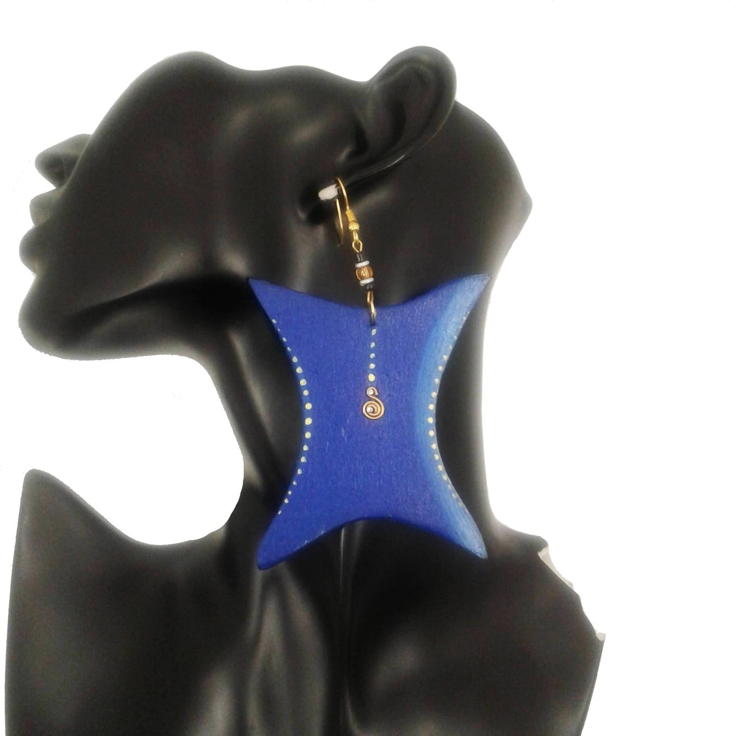 Blue Wooden Dangle Earrings
