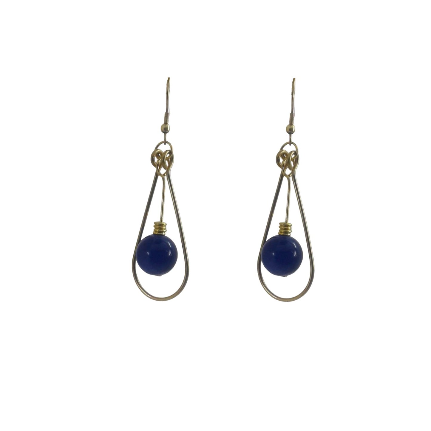 Blue Beaded Oval Hoop Earrings