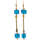 Long earrings handmade with gold plated brass and blue beads