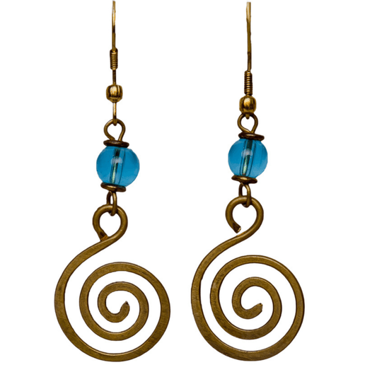 Small Spiral Drop Earrings with blue beads