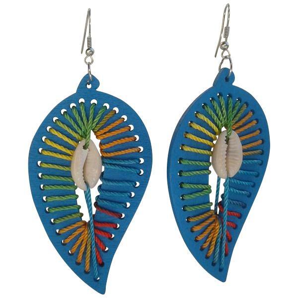 Blue leaf earrings with a shell