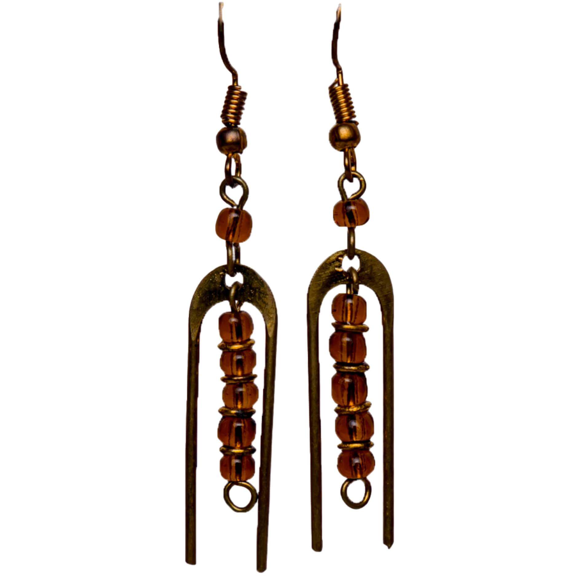 Small Brown Beaded Dangle Earrings