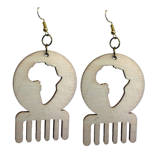 Wooden African Map Earrings