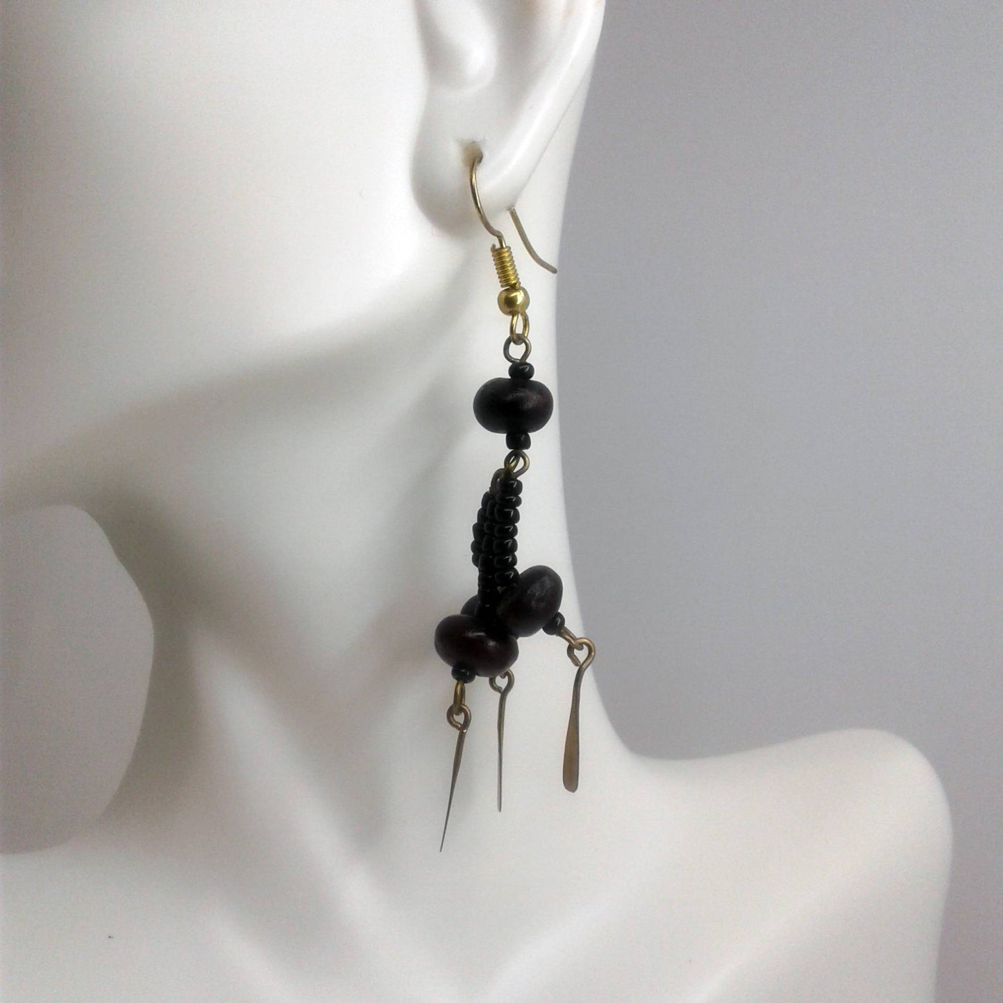 Brown Beaded Dangle Earrings