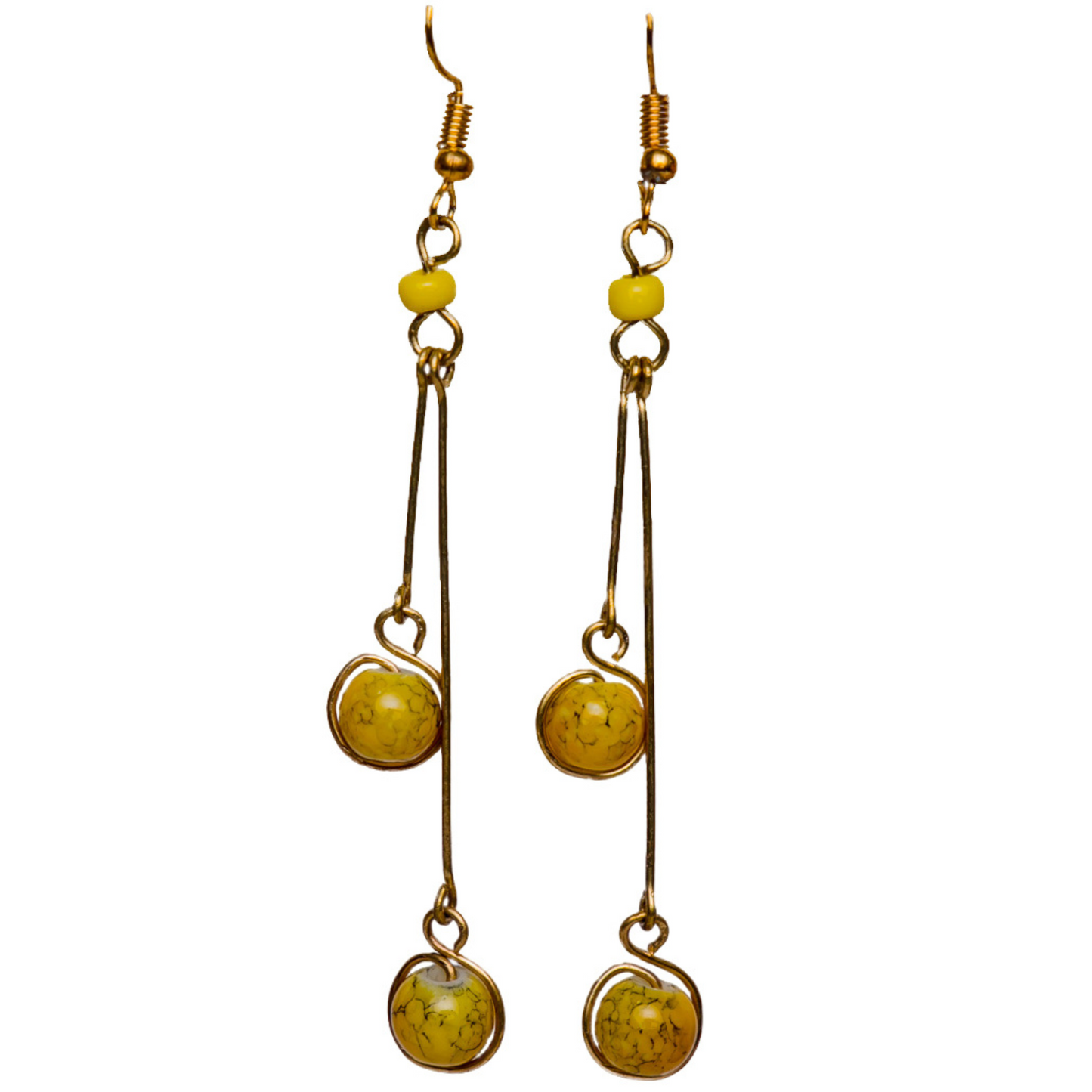 Double Ball Drop Earrings made with olive beads