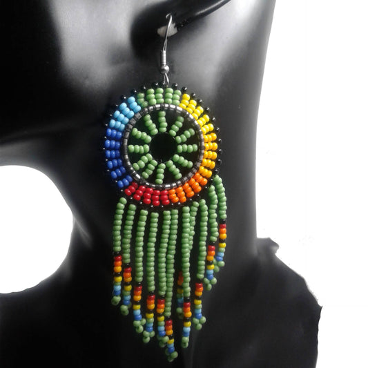 Long Beaded Tassel Earrings