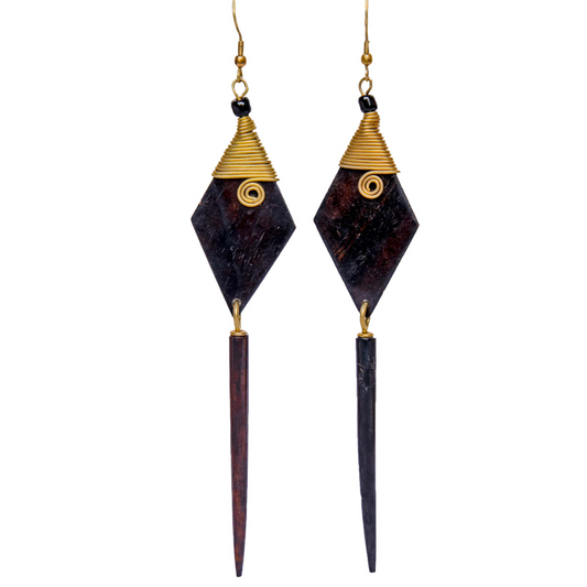 Black and Gold Long Bar Earrings