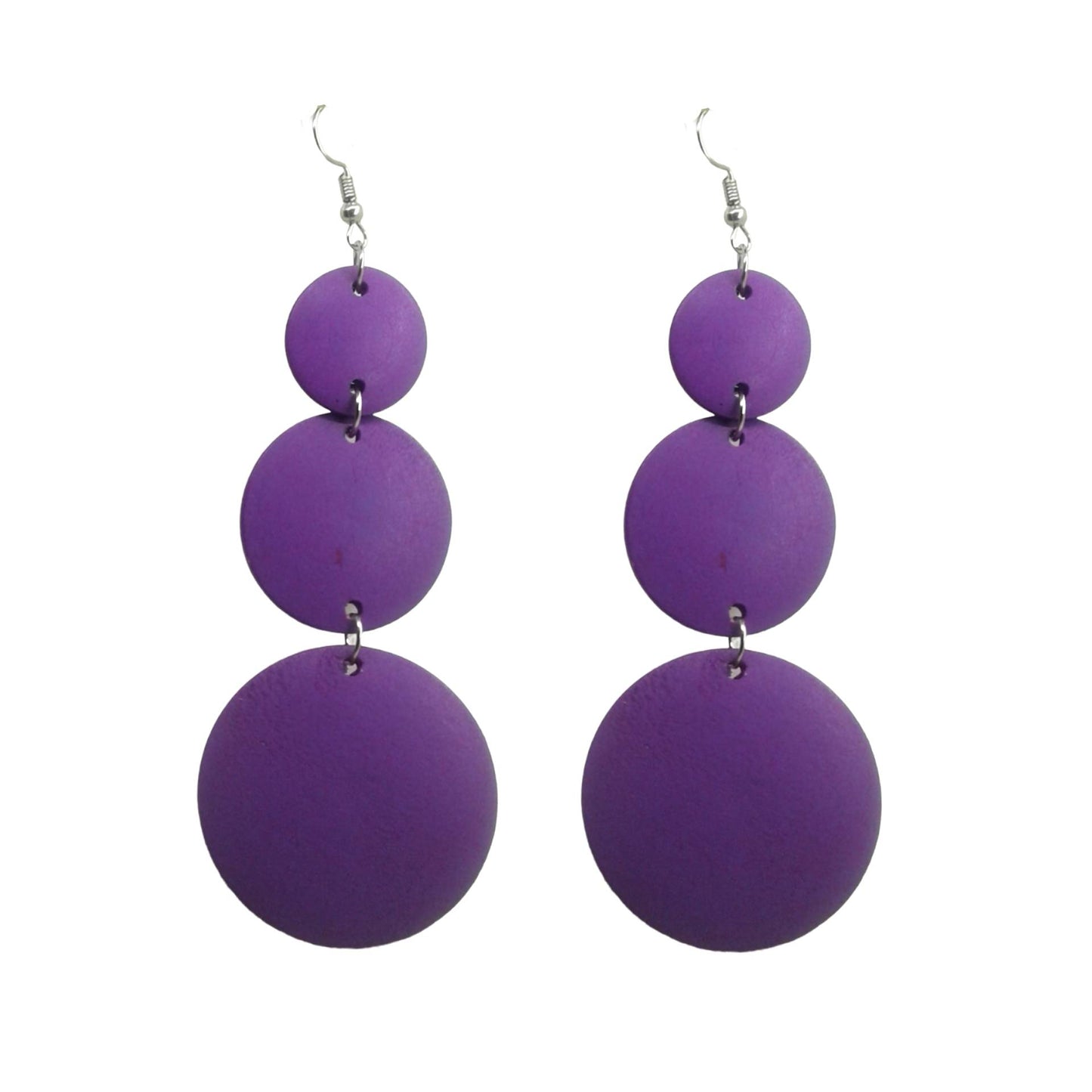 Long Purple Circle Link Dangle Earrings