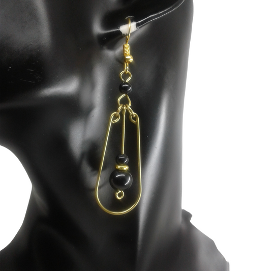 Black Beaded Oval Hoop Earrings