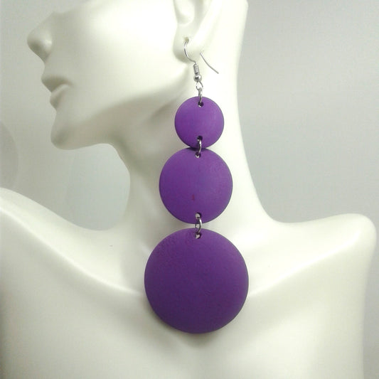 Long Purple Circle Link Dangle Earrings