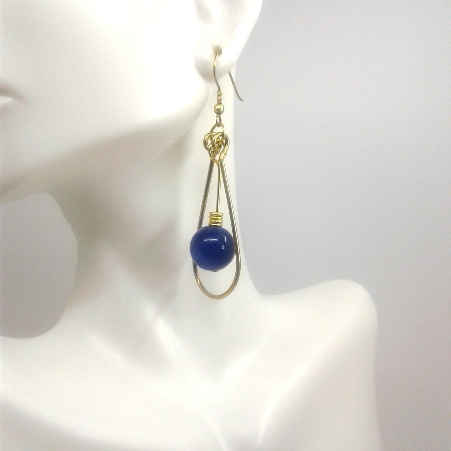 Blue Beaded Oval Hoop Earrings