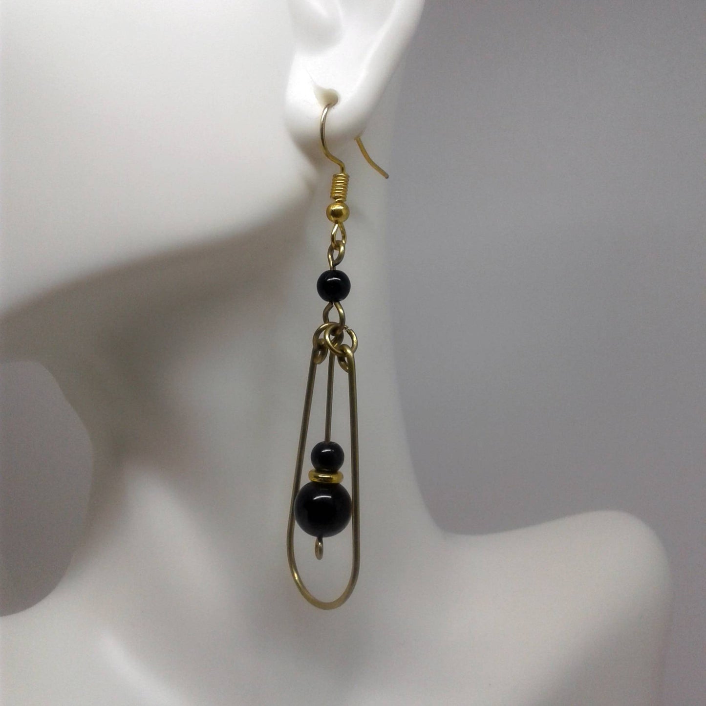 Black Beaded Oval Hoop Earrings