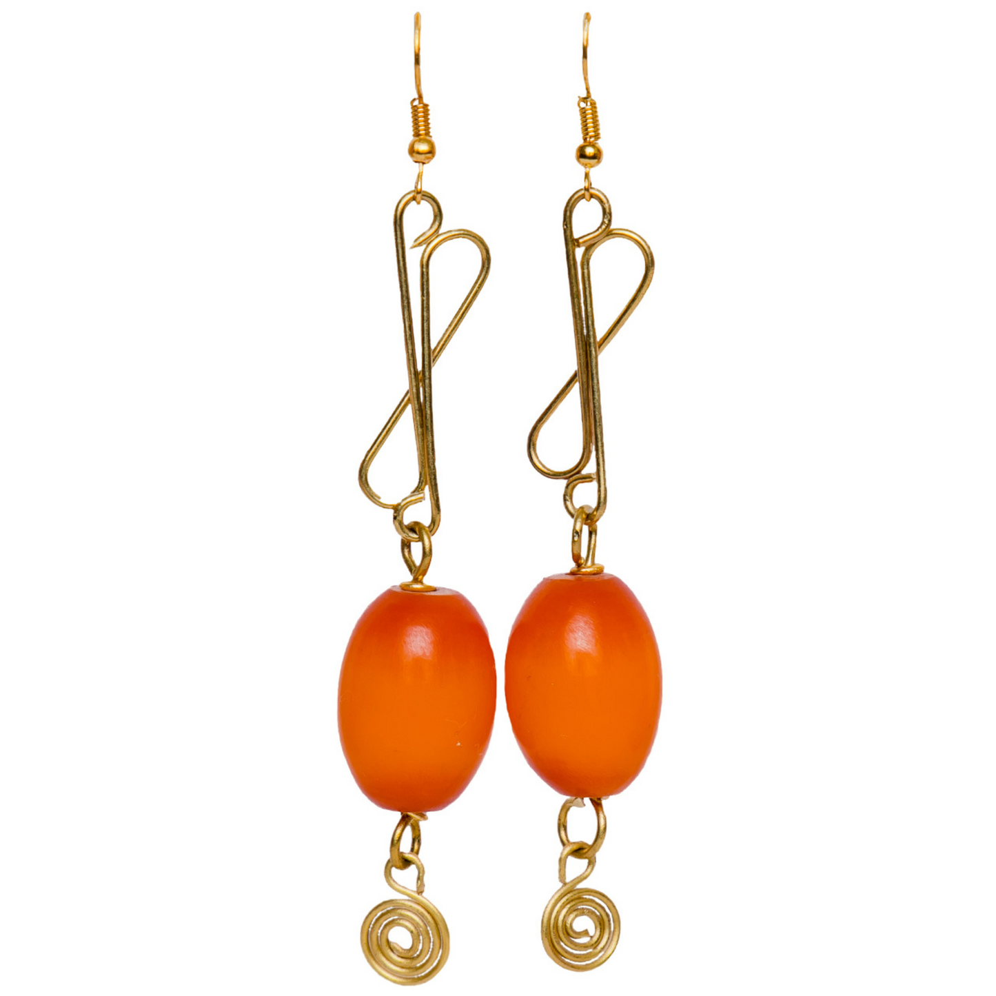 Long Orange Drop Ball Earrings