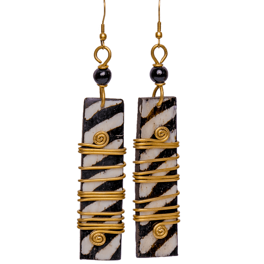 Stripped Black and White Long Bar Earrings