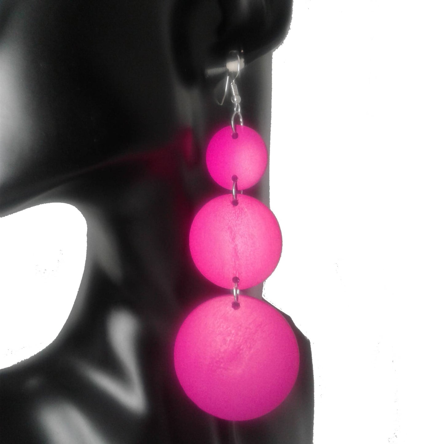 Long Pink Circle Link Dangle Earrings