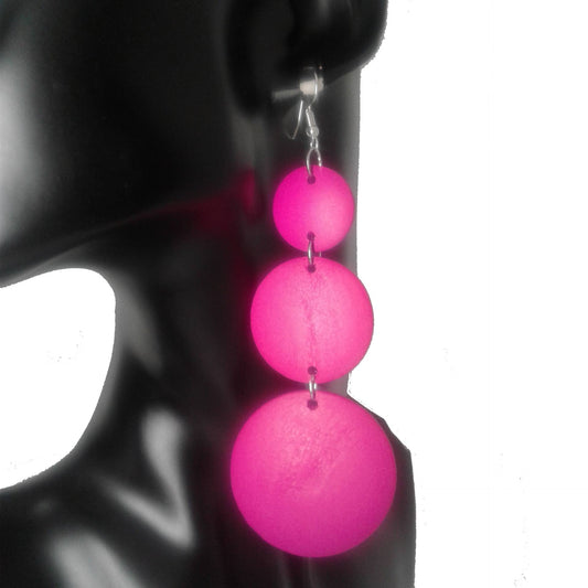 Long Pink Circle Link Dangle Earrings