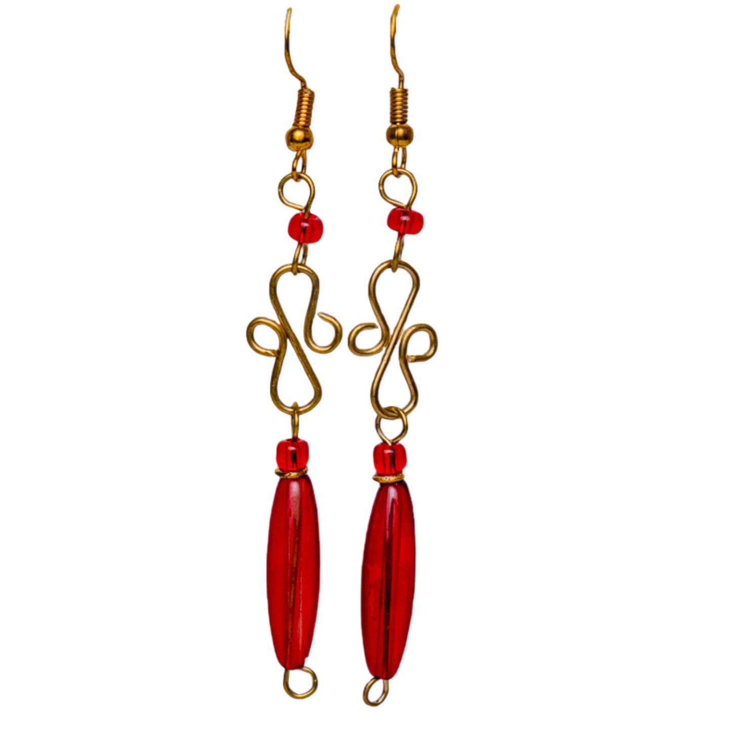 Rectangular Red Earrings Long Red Earrings