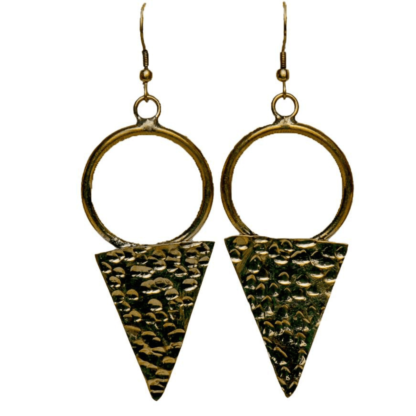 Long triangle earrings handmade with gold plated brass.