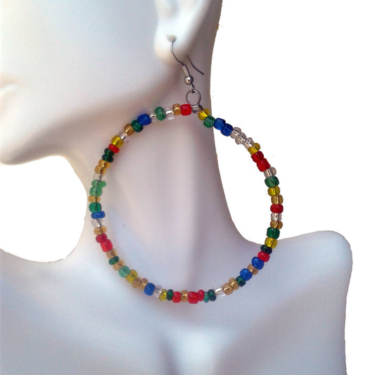 Multicolor Hoop Earrings - About 2 inches in diameter.