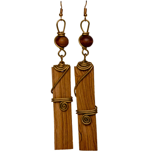 Natural Wood Long Bar Earrings