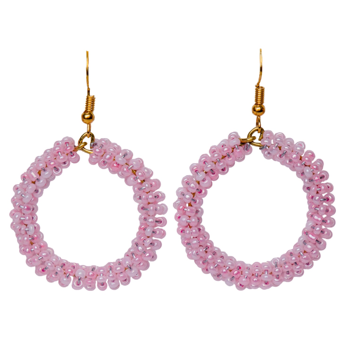 Pink Beaded Hoop Earrings