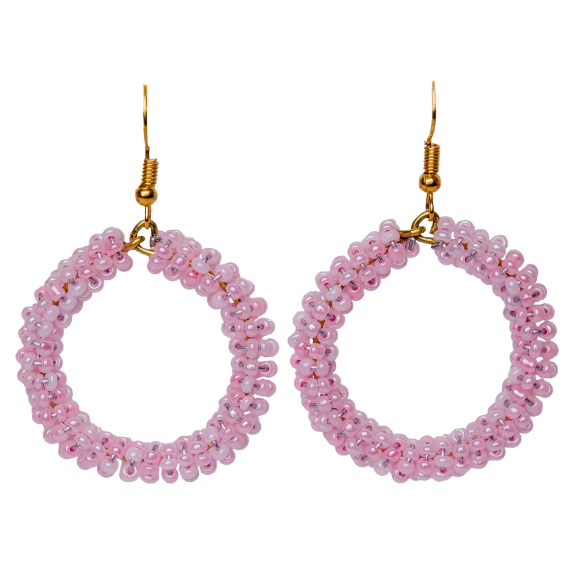 Pink Beaded Hoop Earrings