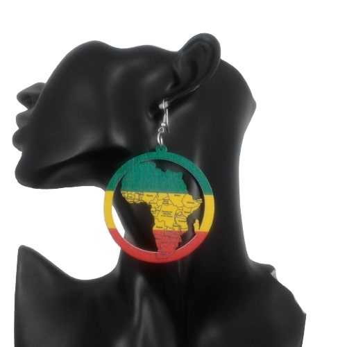 Rasta Color African Map Hoop Earrings