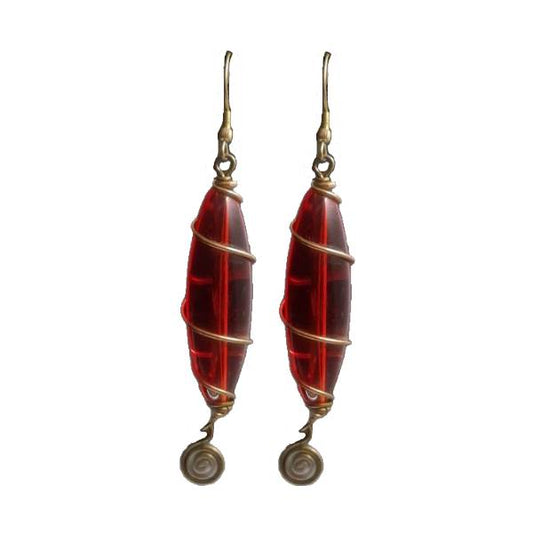 Red Beaded Dangle Earrings