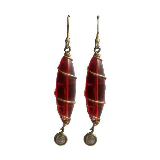 Red Beaded Dangle Earrings