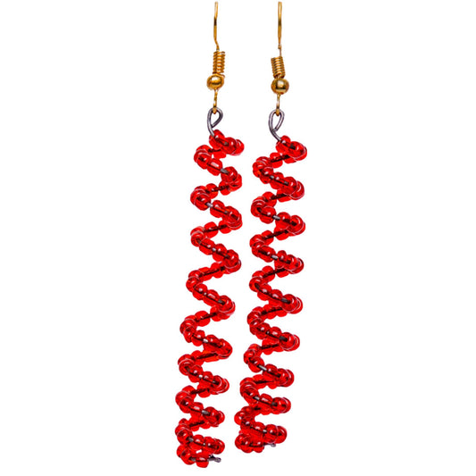 Red Beaded Spiral Earrings