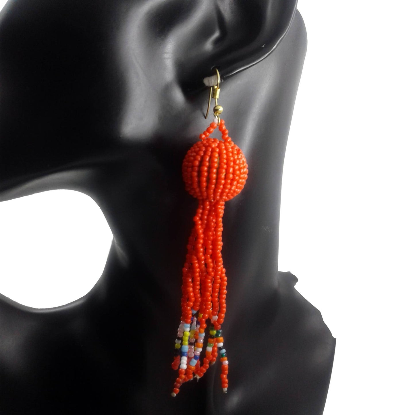 Red Tassel Beaded Earrings