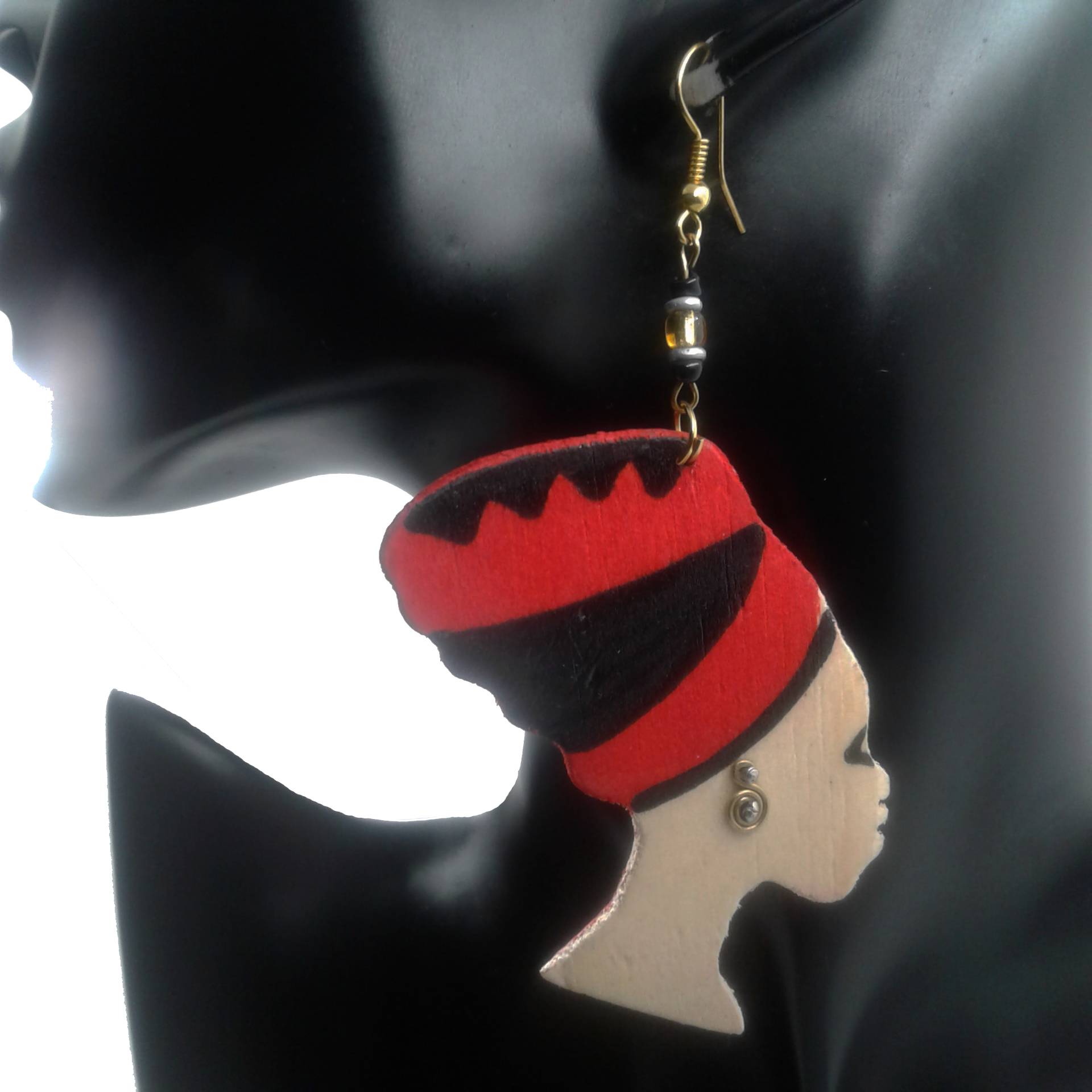 Red and Black Wooden Dangle Earrings