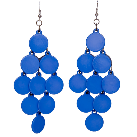 Long blue statement earrings