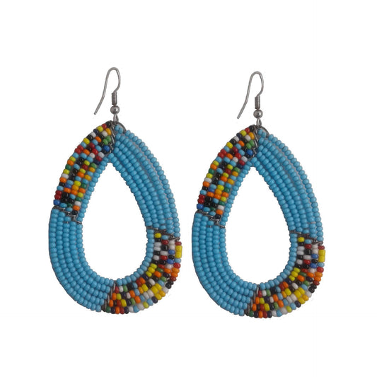 Blue Beaded Hoop Earrings