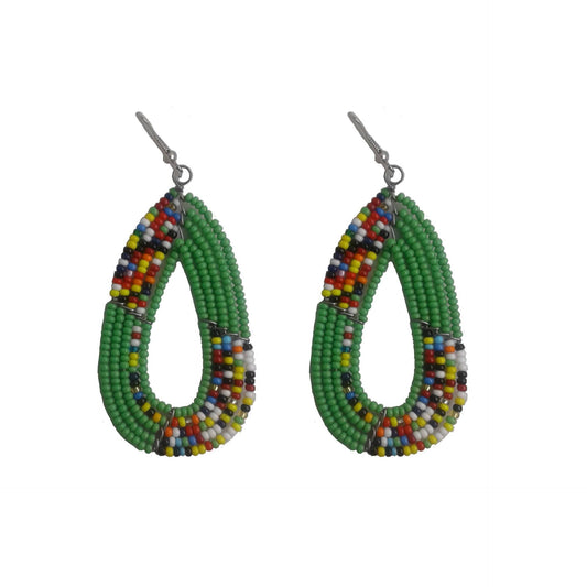 Green Beaded Hoop Earrings