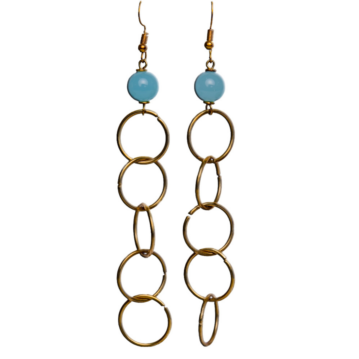 interlocking hoop earrings with light blue bead