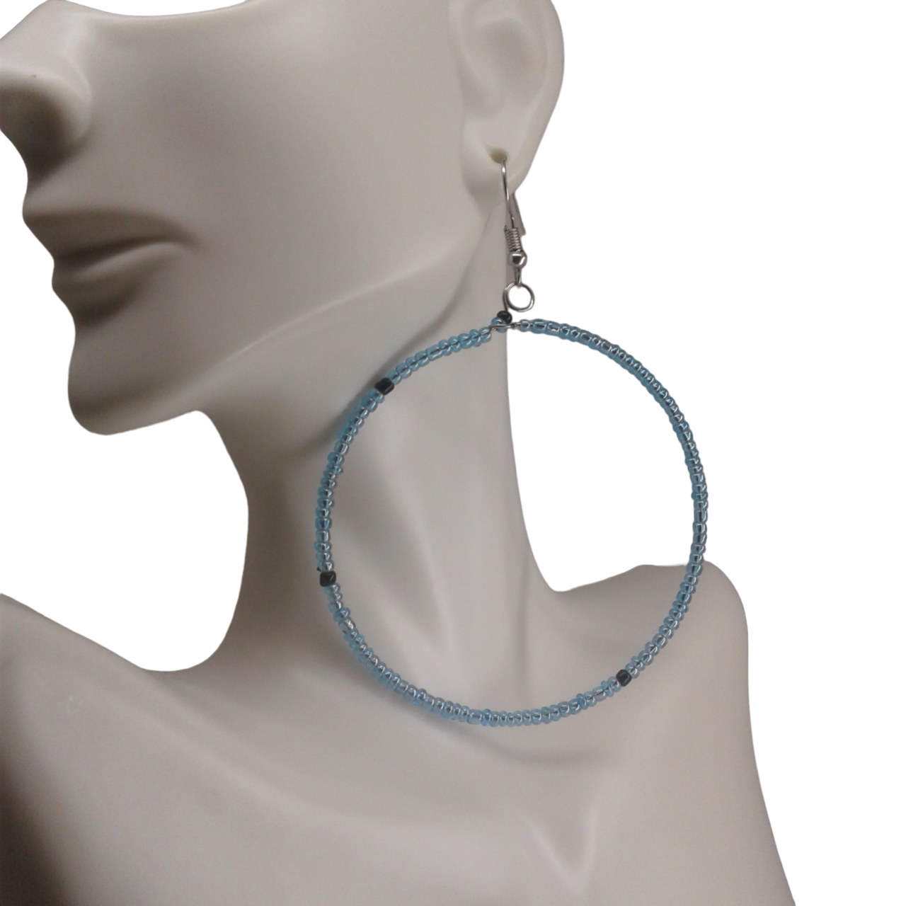Light Blue Beaded Hoop Earrings1